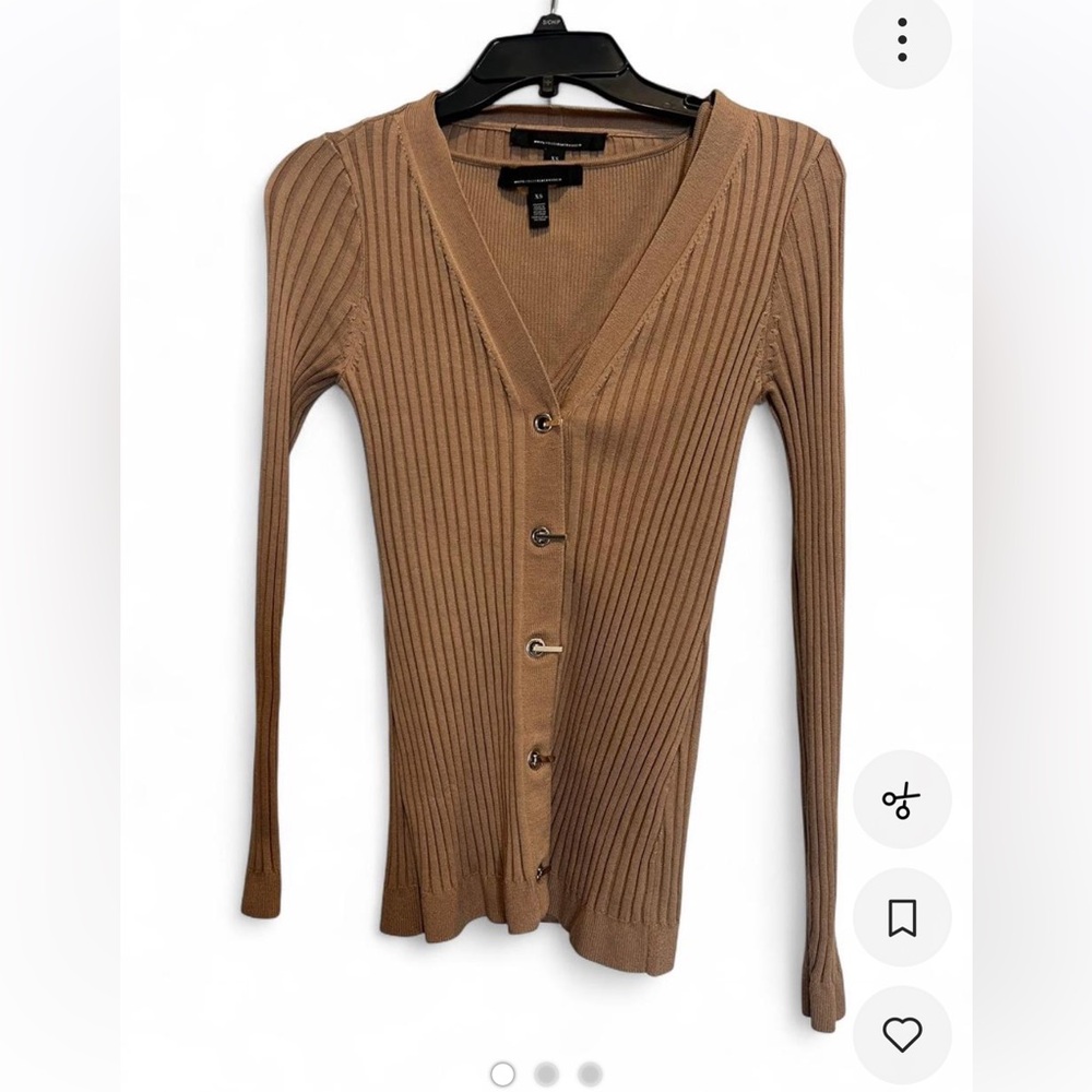 White House Black Market tan cardigan with matching tank top
